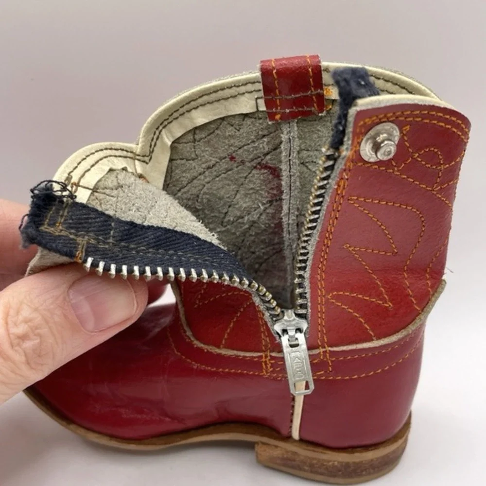 Vintage 50s Red Leather‎ Toddler Cowboy Western Boots Collectible Size 2 Mexico